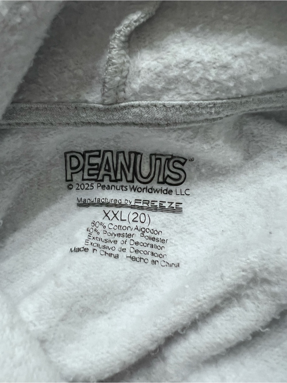 Peanuts Snoopy Hoodie XXL 20 Gray 2025 Freeze Woodstock 50 Back Graphic - Picture 5 of 6